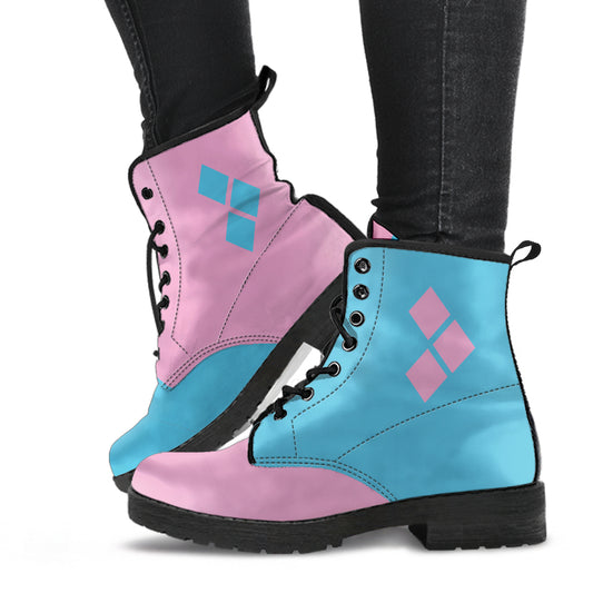 Pink Blue Harley Vegan Ankle Boots  Ms. Quinn Inspired