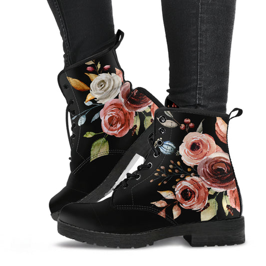 Larisa Boho rust roses, floral boots, autumn flower ankle boots