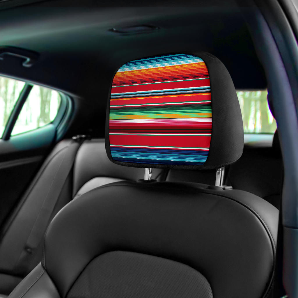Mexican Blanket Red Green Print Car Headrest Covers