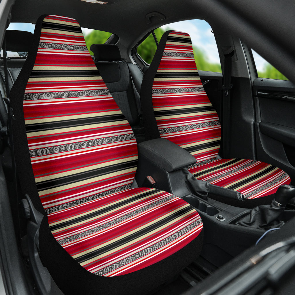 red serape seat covers, printed Mexican blanket auto protectors