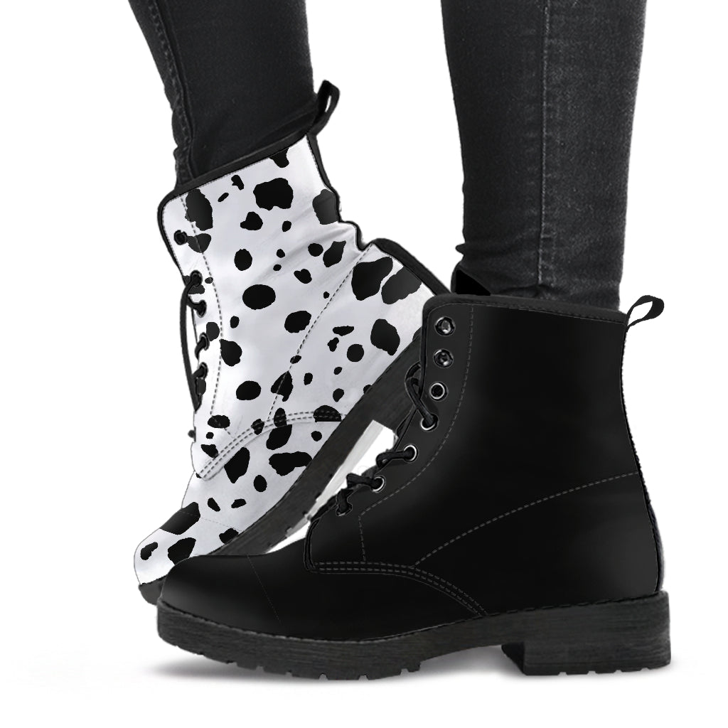 Cruella Dalmatian Mismatched Vegan Boots Mens Womens