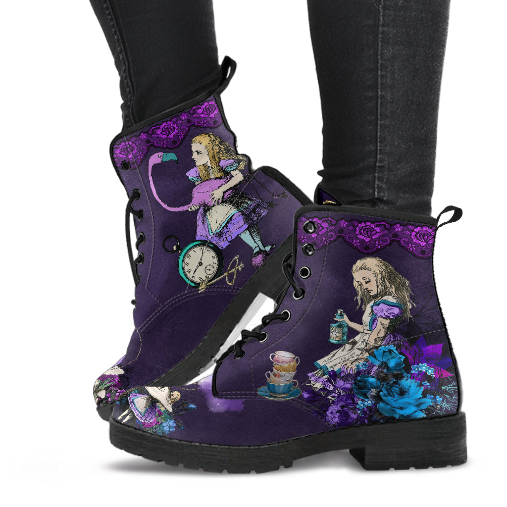 Purple Alice in Wonderland Ankle Boots