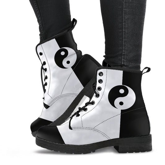 Yin Yang Vegan Boots Mens Womens White Black