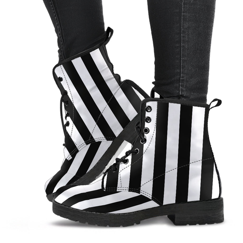 B&W Striped Vegan Ankle Boots
