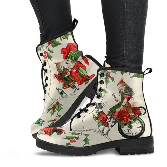 Alice in Wonderland Christmas Off-White Vegan Boots