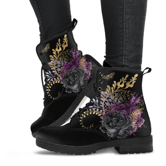 Goth purple flower ankle boots