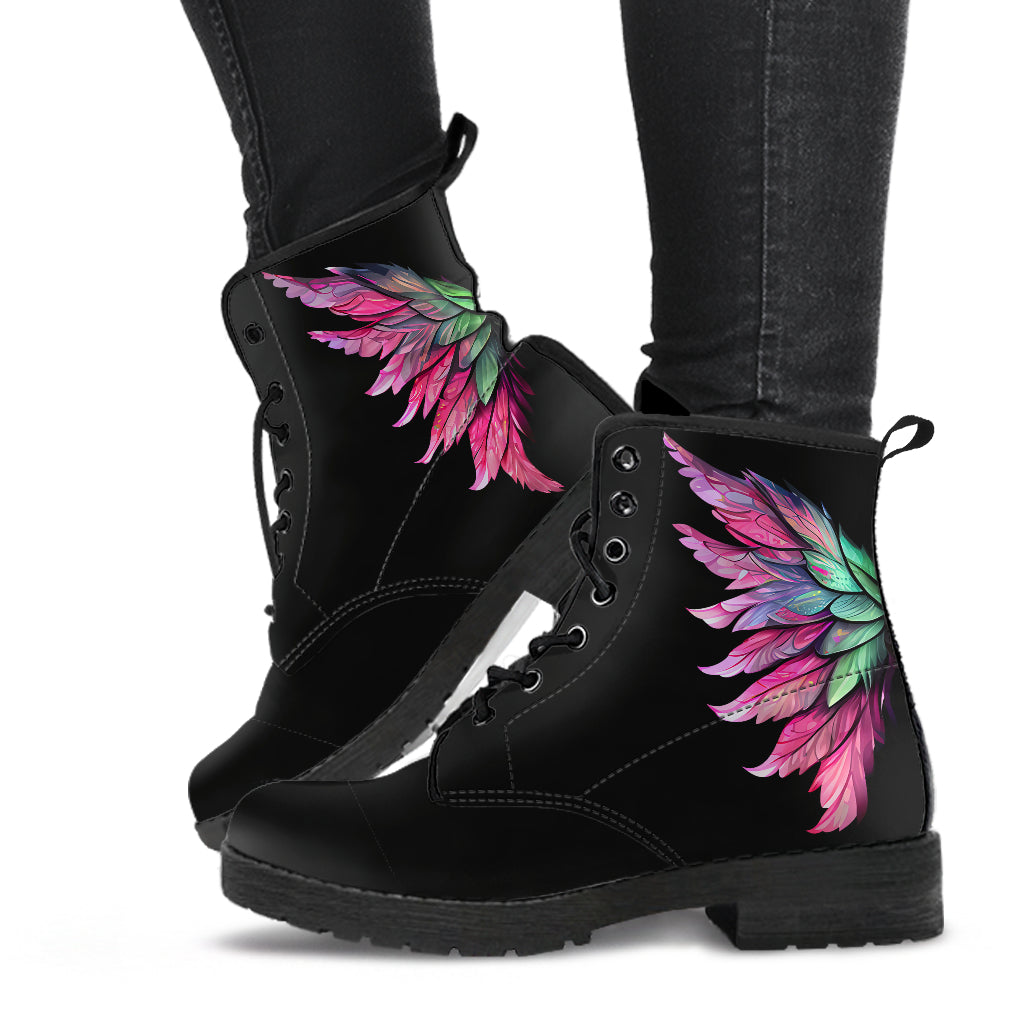 magickal pink fairy wings boots, ankle boots, lace-up boots