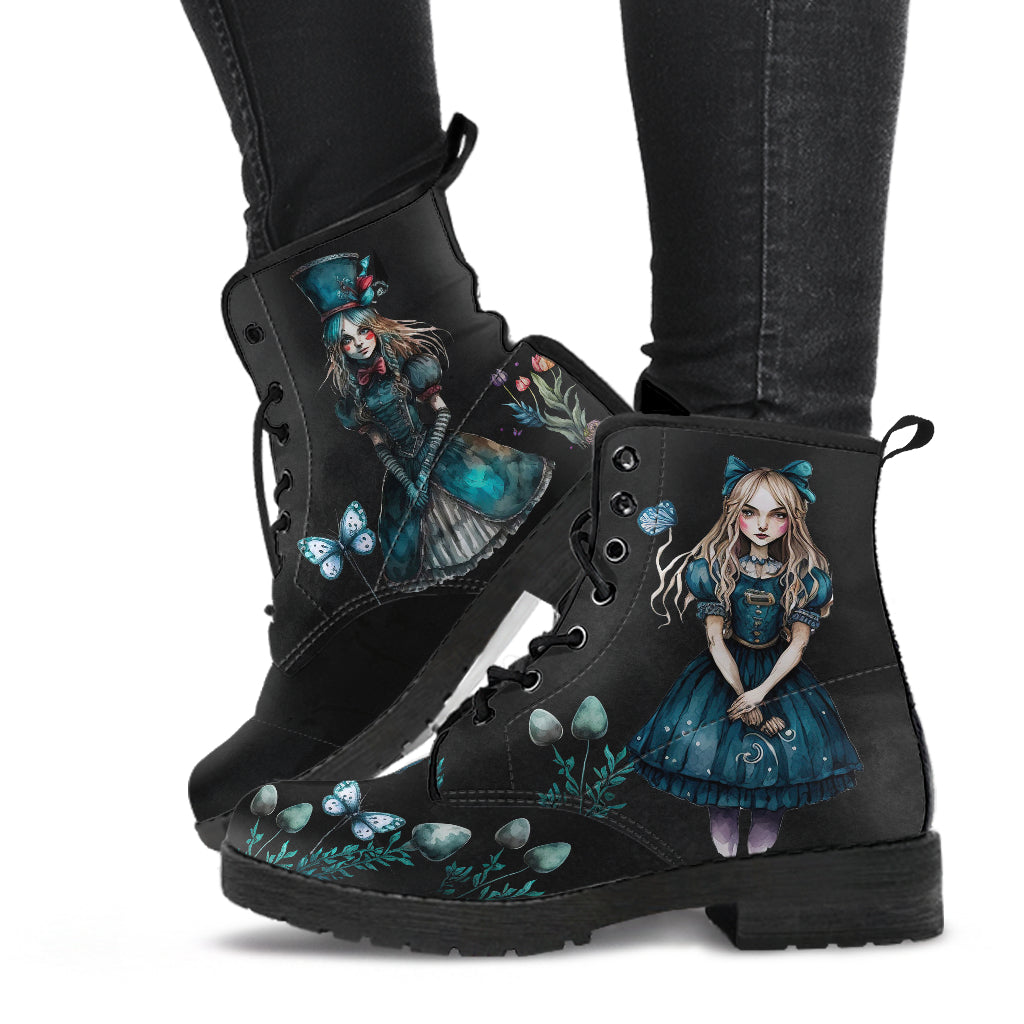 Dark Alice in Wonderland ankle boots blue and black