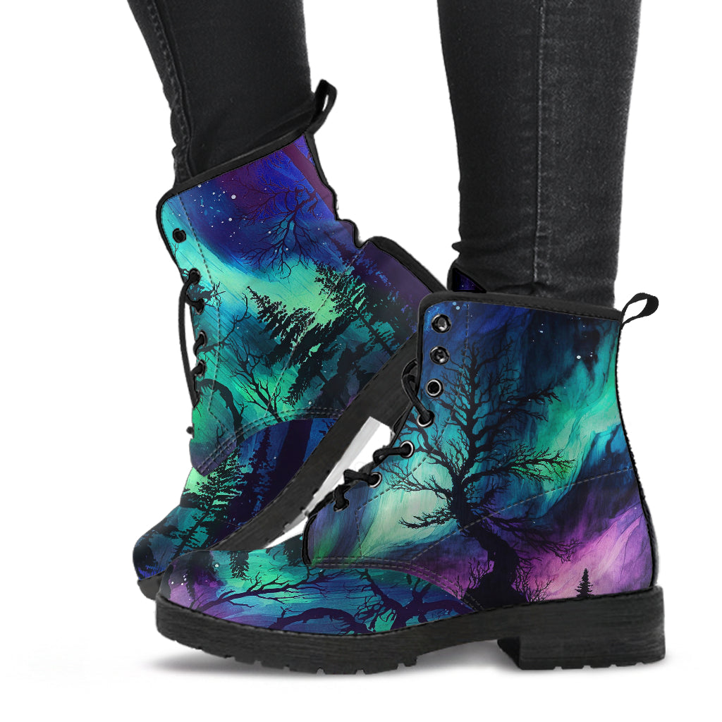 northern lights Alaska night sky ankle boots