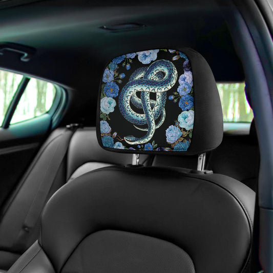 Blue Snakes and Roses Headrest Covers