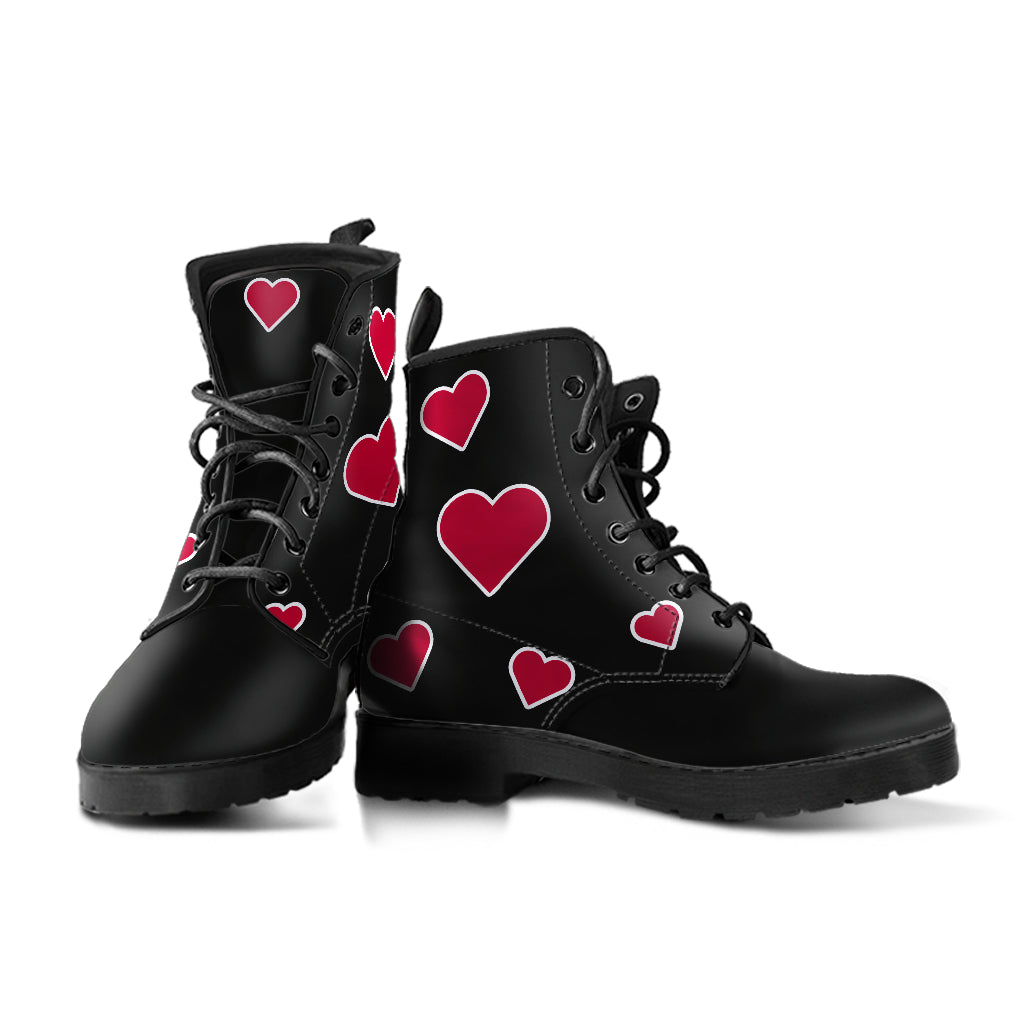 black and red heart boots, vegan hearts boots