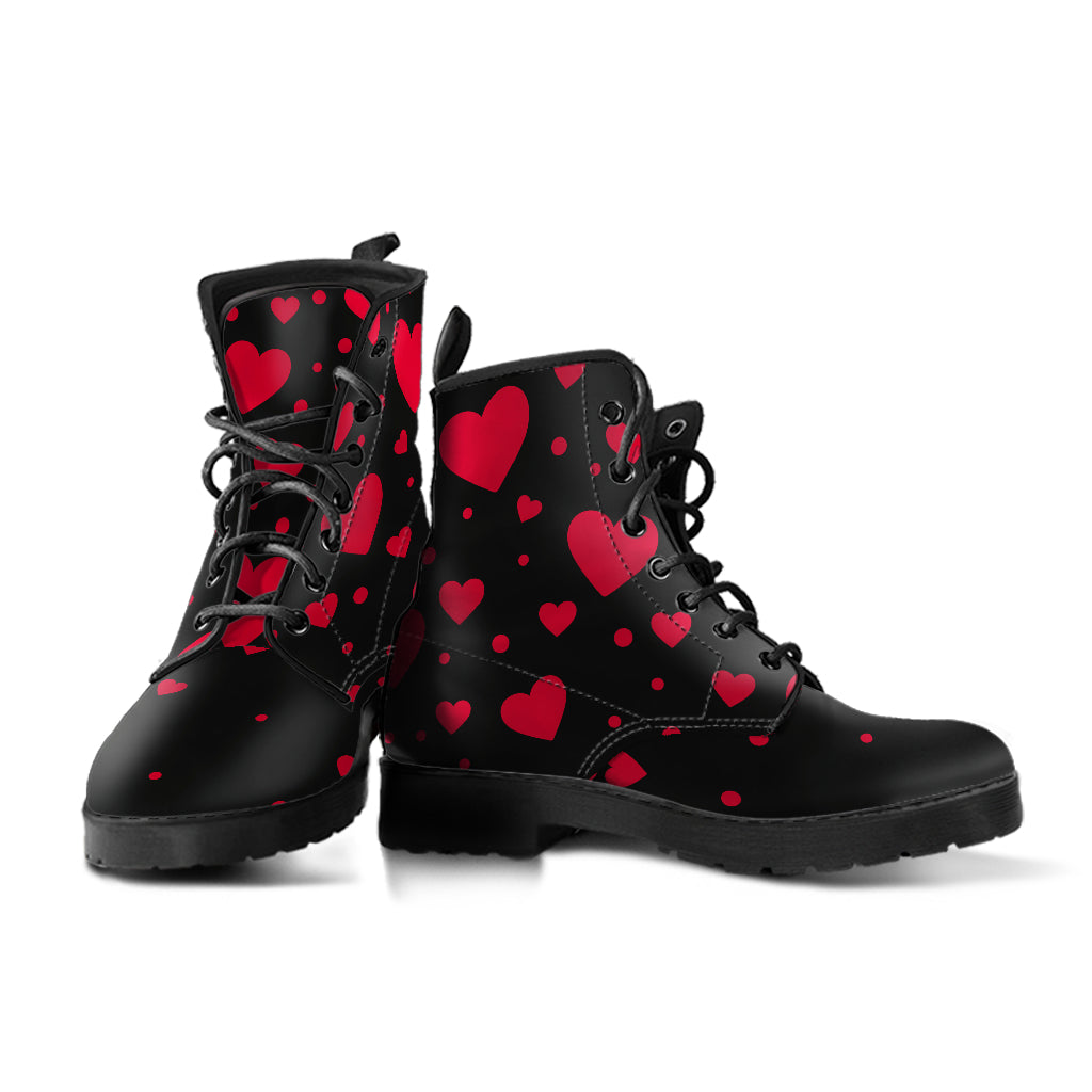 Red Falling Hearts Lace-Up Ankle Boots