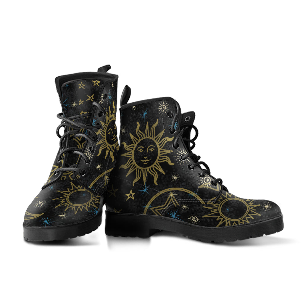 black celestial ankle boots, vegan combat boots