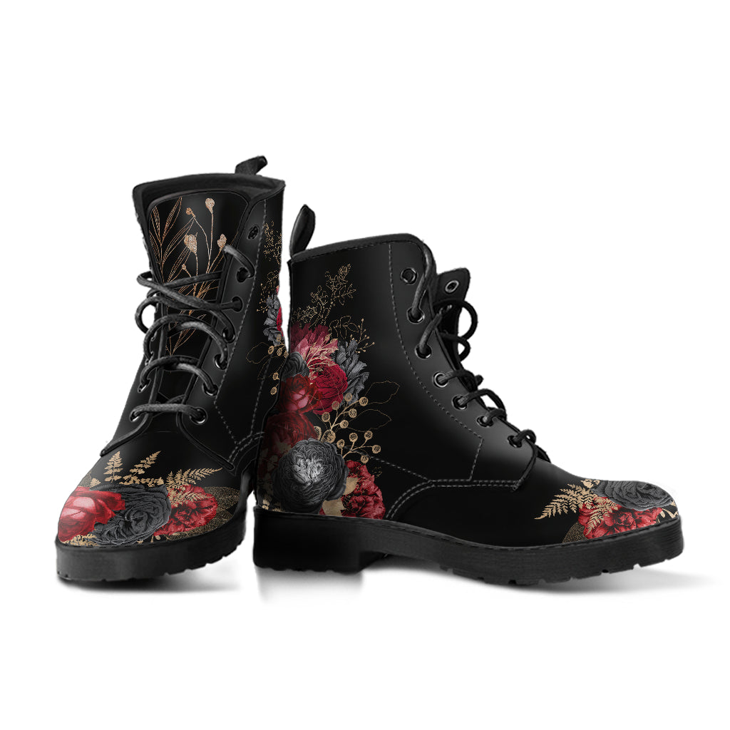 Goth Red Roses Vegan Ankle Boots