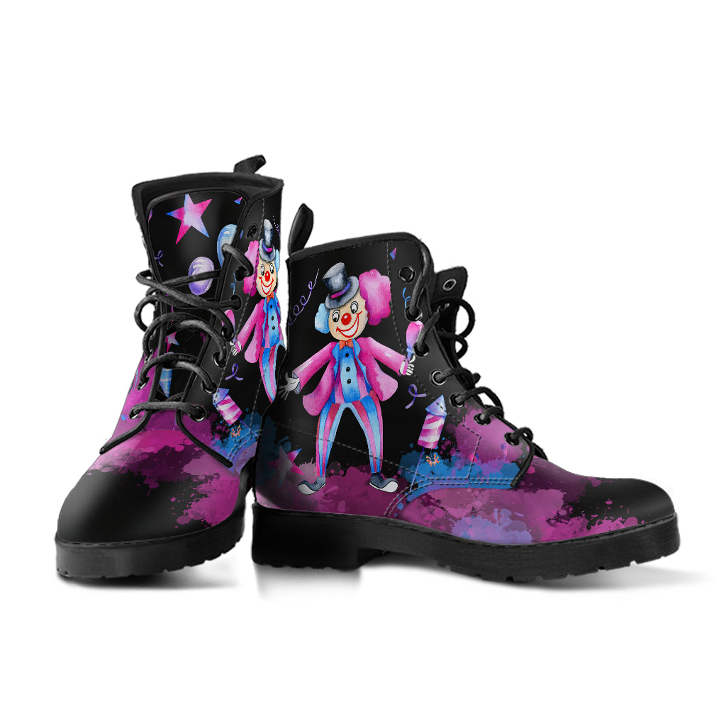 pink and black clowns ankle boots watercolor design