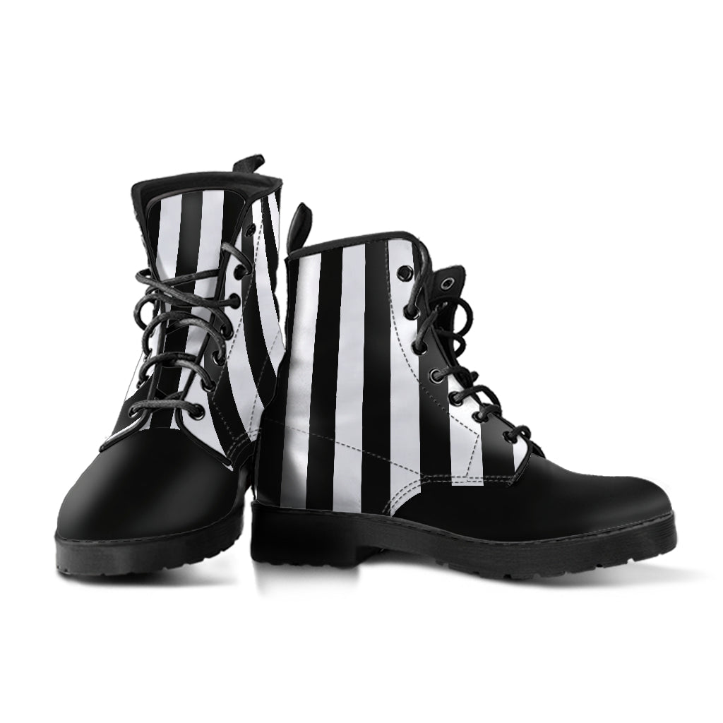 Black White Wide Striped Vegan Boots Mens Womens