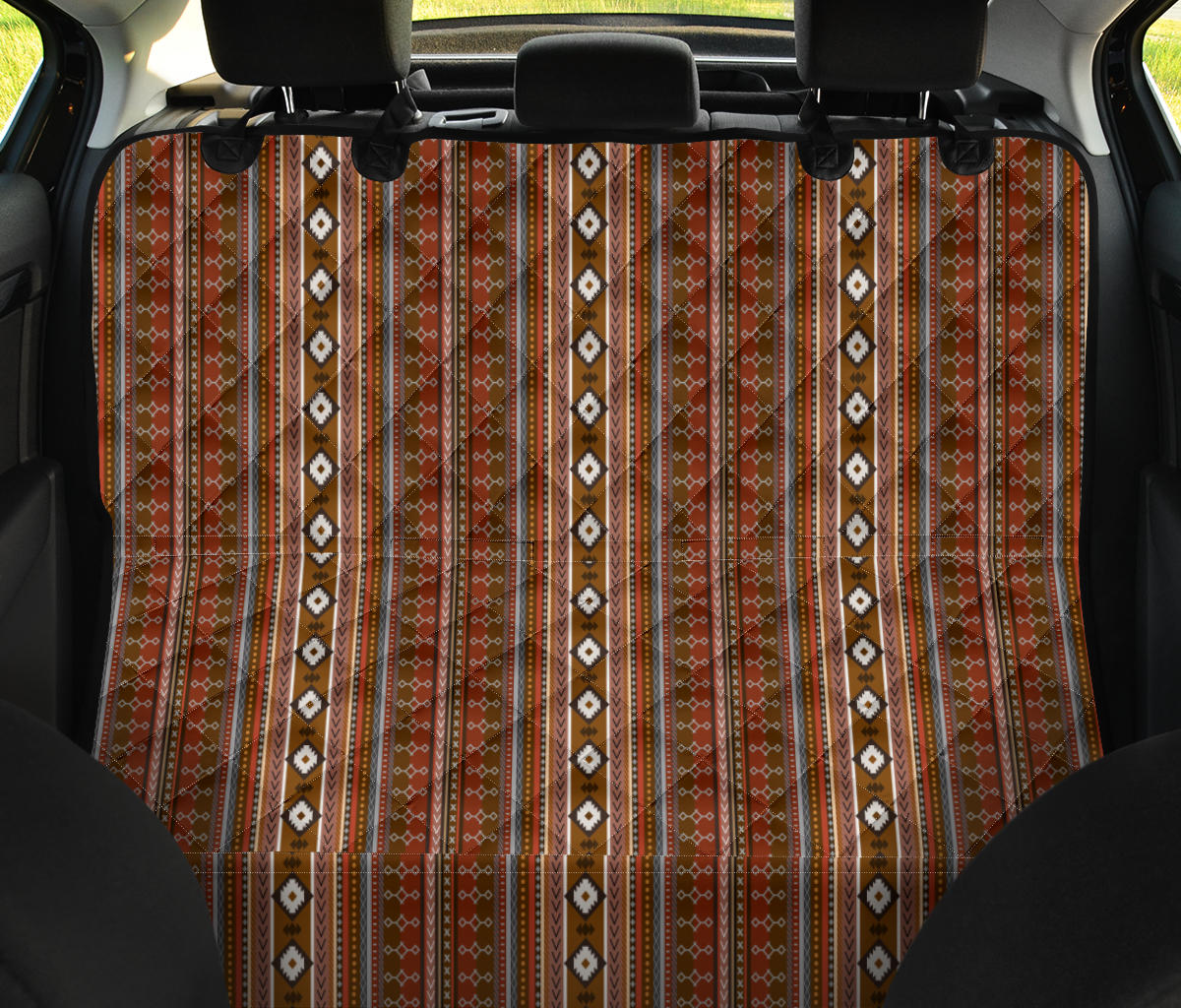 Boho Rust Stripes Car Pet Seat Cover Brown Tribal Pattern