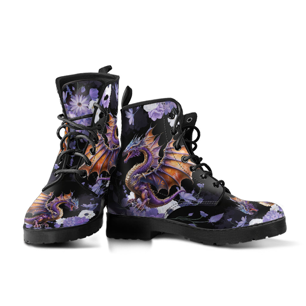 purple dragon boots, floral goth ankle boots
