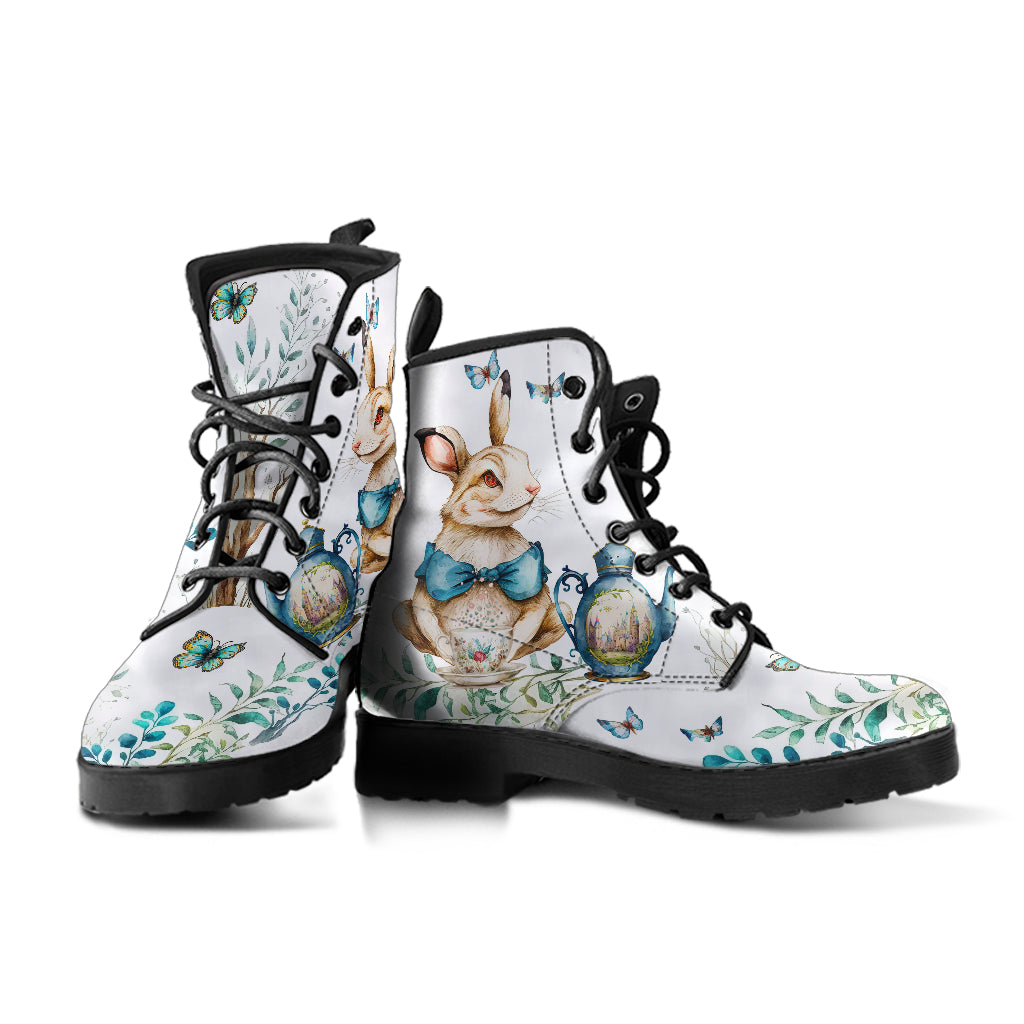 whimsical Alice in Wonderland ankle boots, white cartoon ankle boots