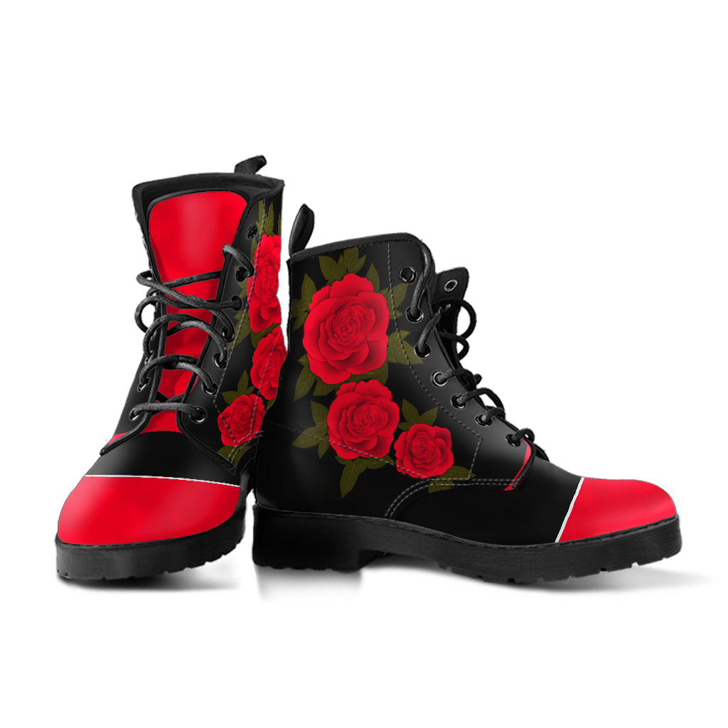 Red Roses Vegan Combat Boots Mens Womens