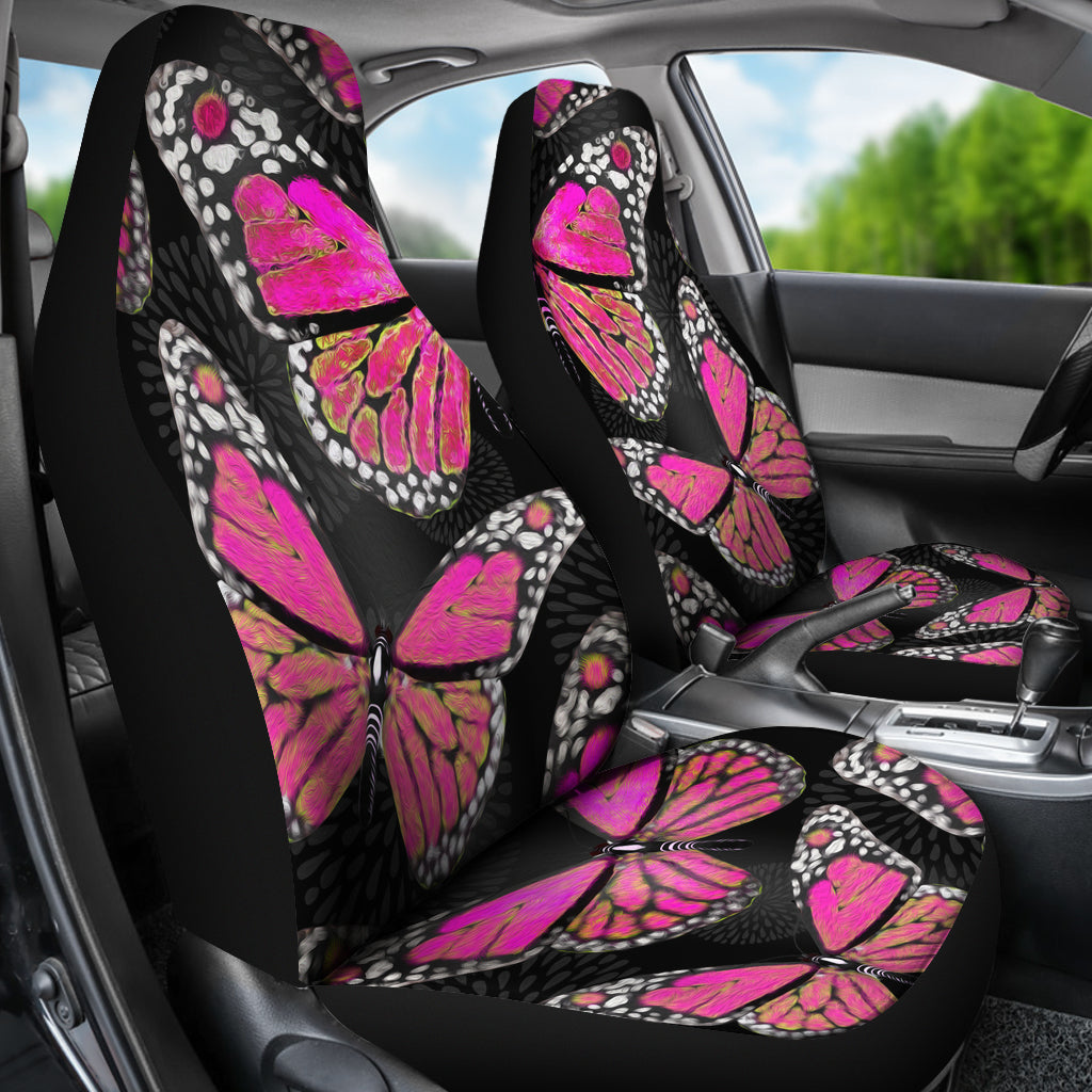 Large Pink Butterflies Black Car Seat Covers