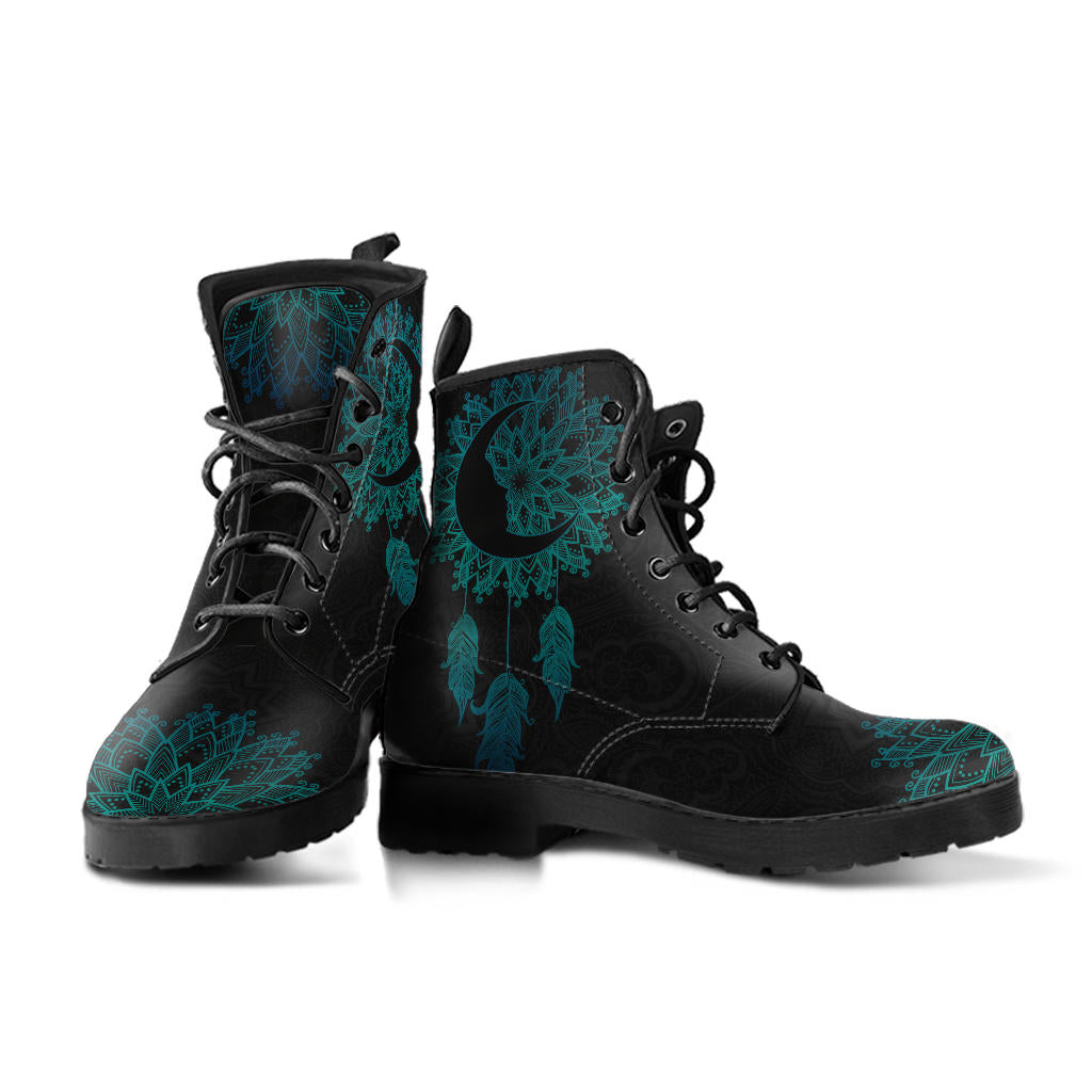 Teal Dream Catcher Moon Vegan Leather Boots