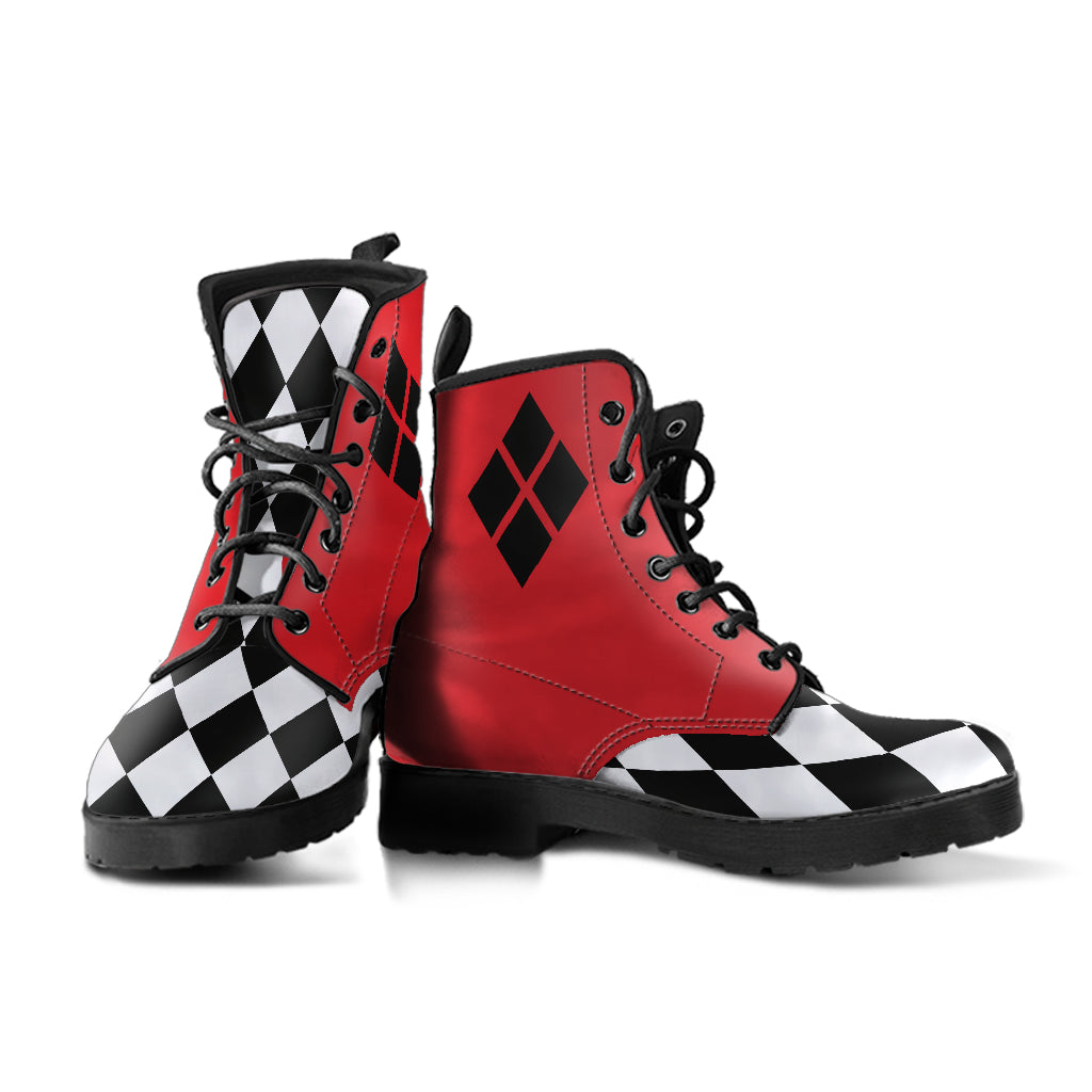 Harley Vegan Boots Red Black Diamonds Q3  Ms. Quinn Inspired