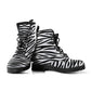 black white striped boots, zebra boots, animal print boots, lace-up ankle boots