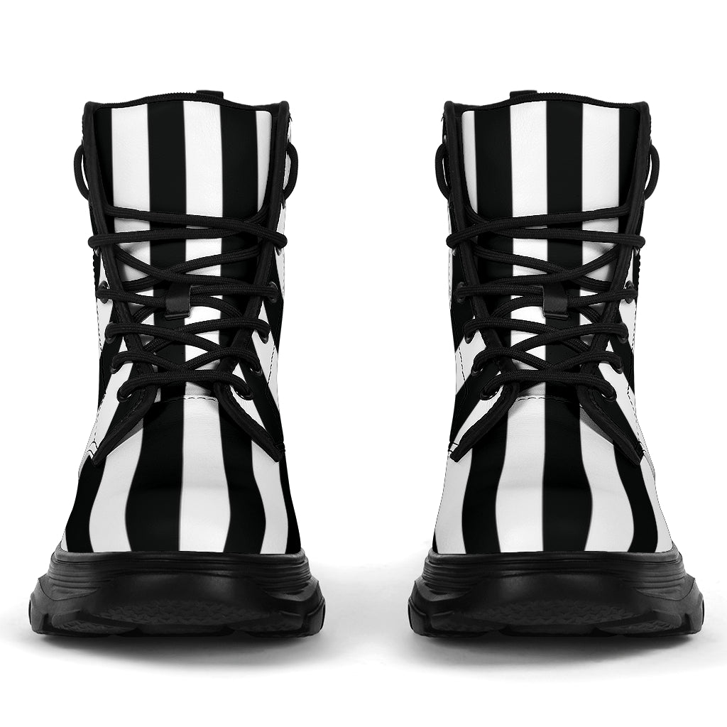 Black White Stripes Chunky Boots