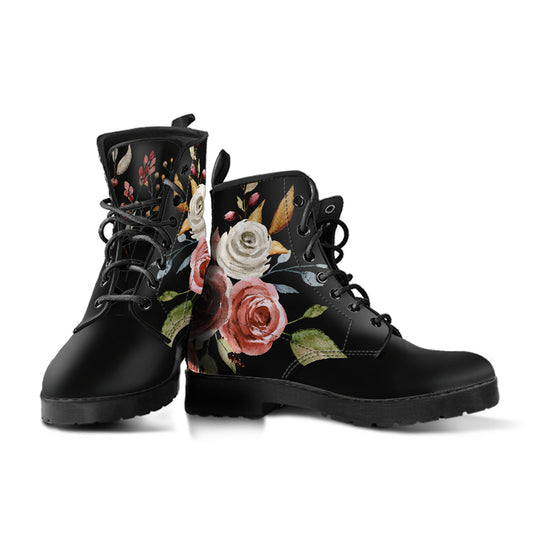 Larisa Boho rust roses, floral boots, autumn flower ankle boots