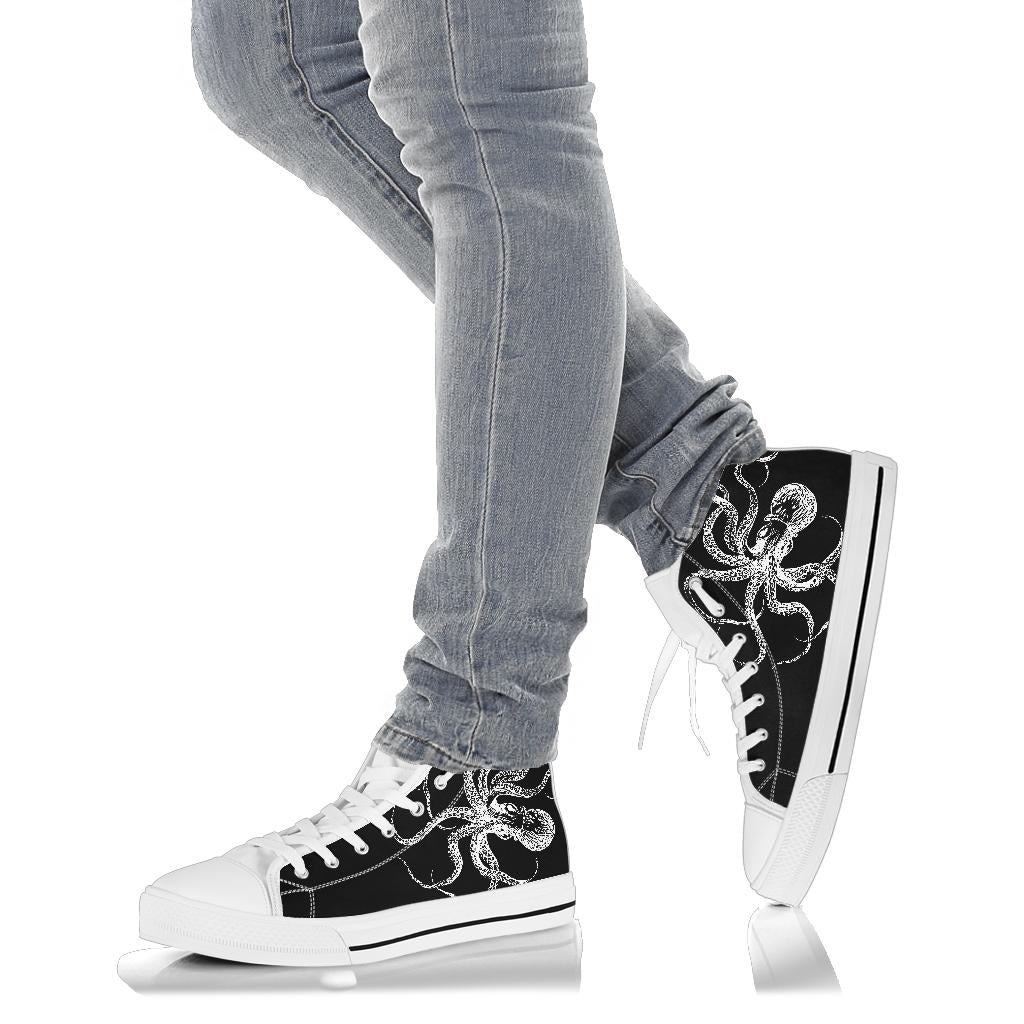 B&W Octopus High Tops Sneakers Shoes Steampunk (XP)