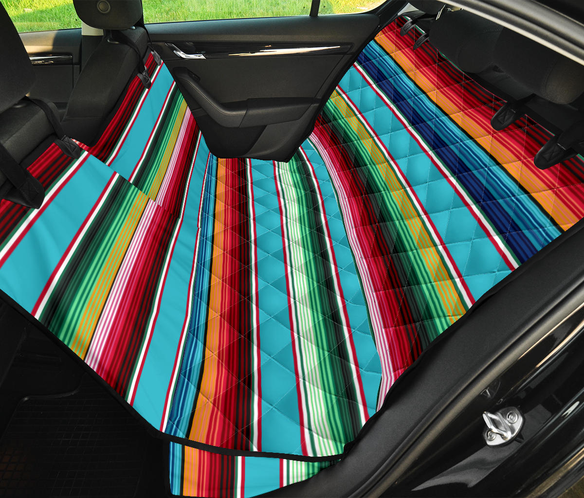 Turquoise Serape Striped Pet Seat Cover for Car