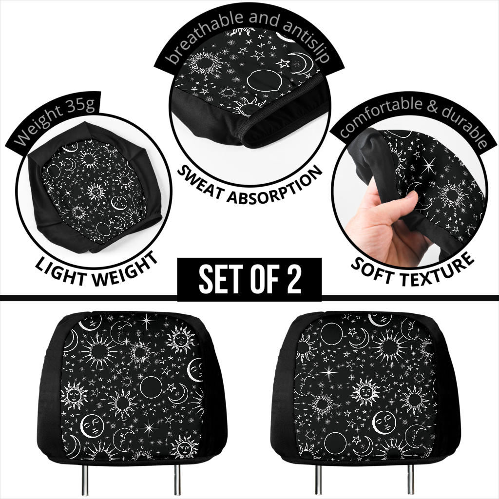 Black and White Celestial Headrest Covers