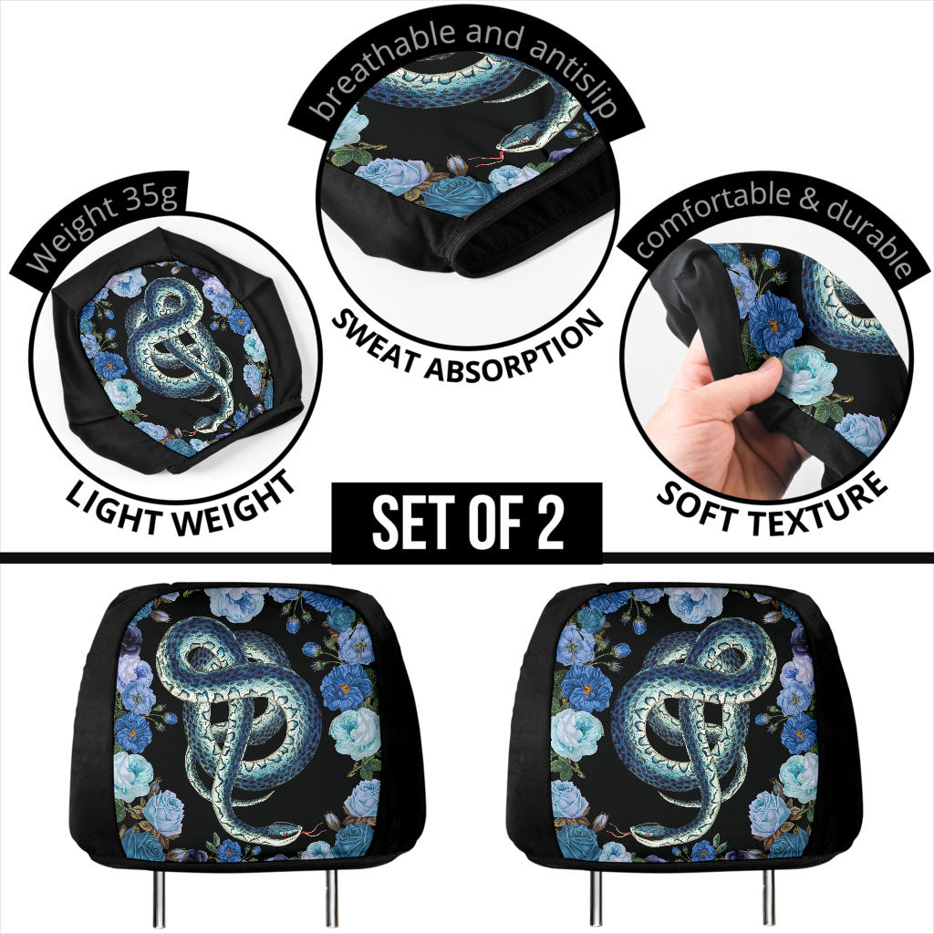 Blue Snakes and Roses Headrest Covers