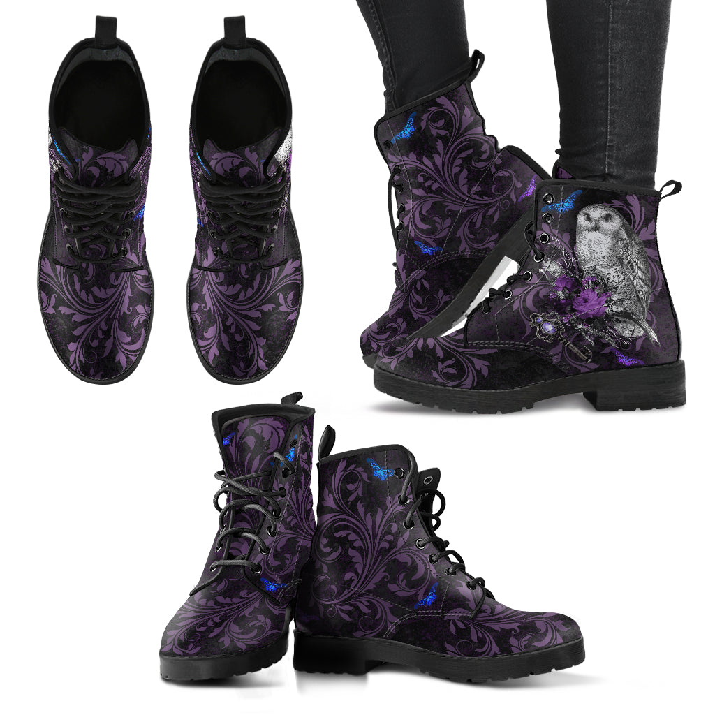 Purple Owls Vegan Leather Boots