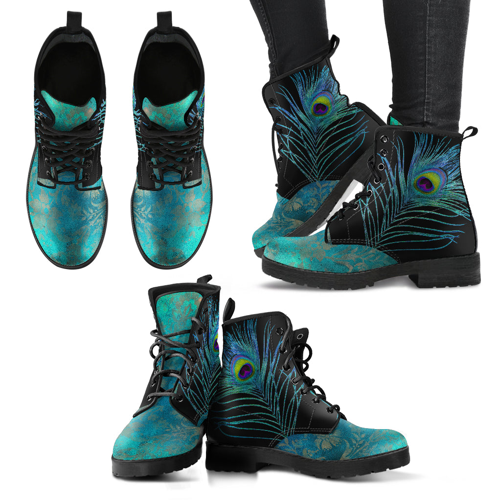 Teal Peacock Vegan Ankle Boots