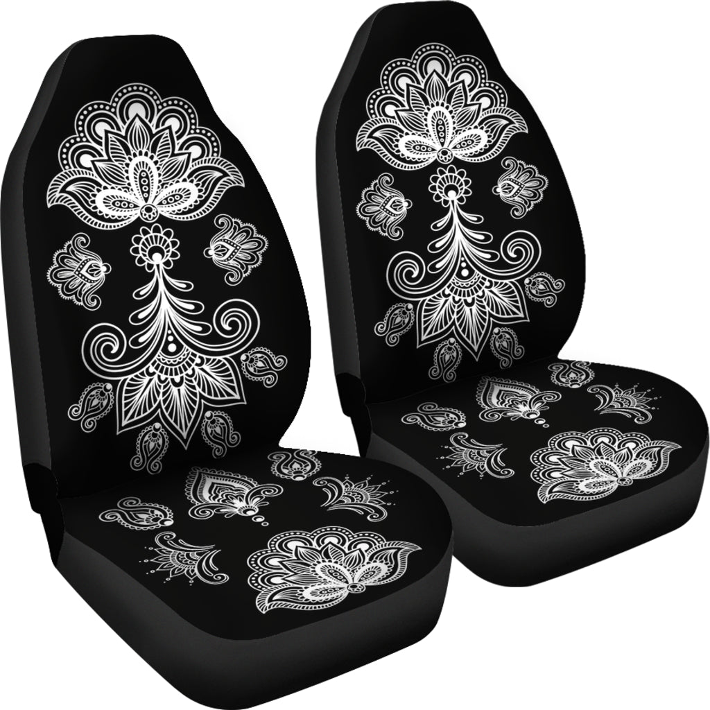 Bohemian White Henna Black Car Seat Covers