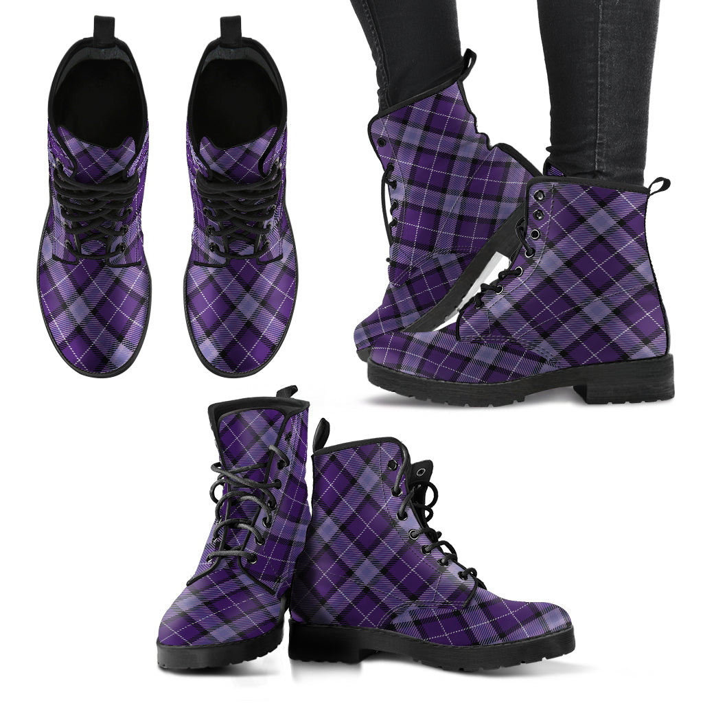 Purple Plaid Vegan Lace Up Boots