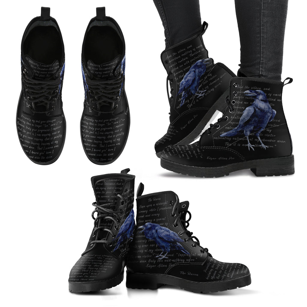 The Raven Boots, Nevermore Boots, Black Vegan Lace Up Boots