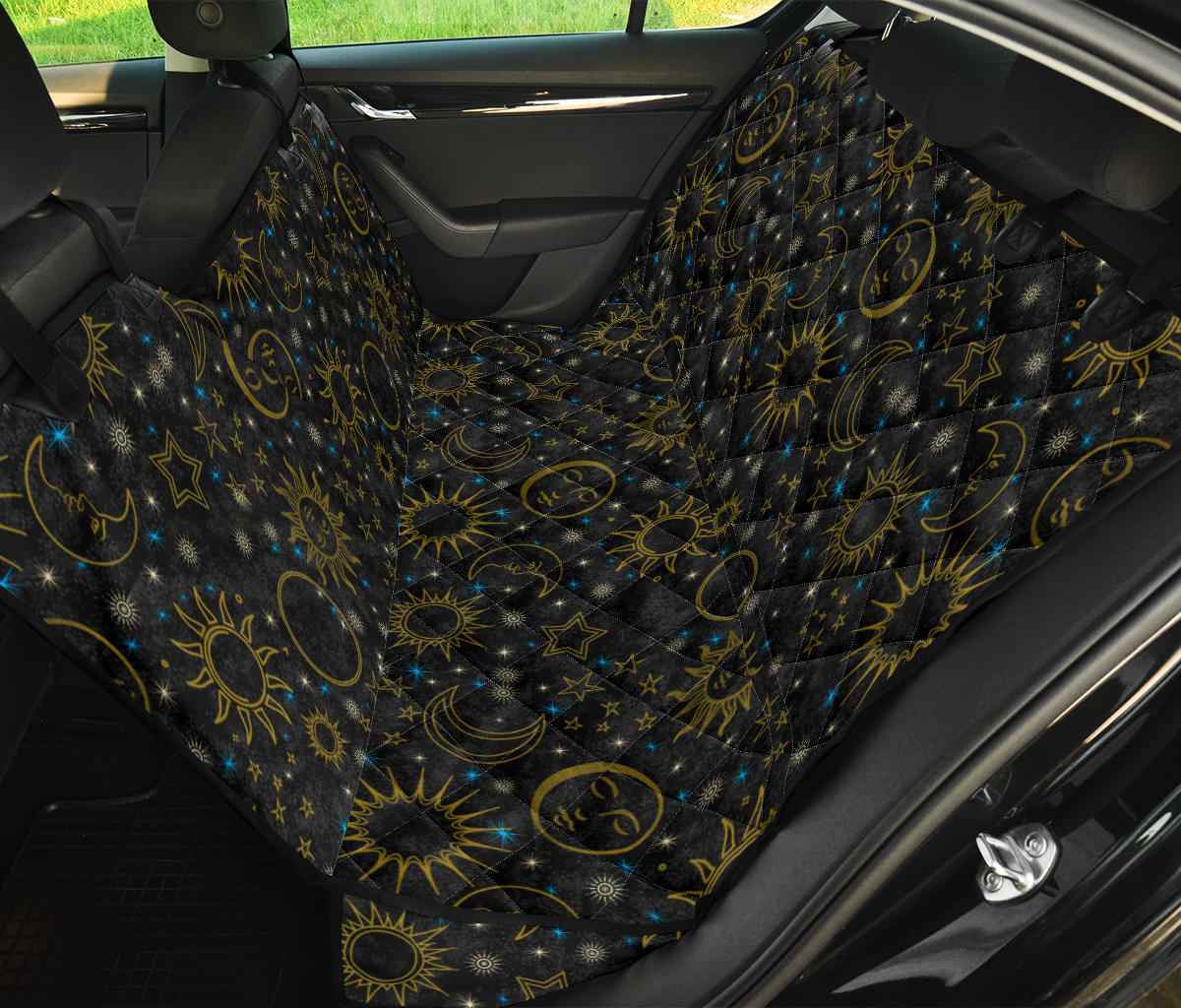 Black Gold Celestial Car Back Seat Cover