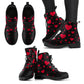falling red hearts black ankle boots, lace up boots, vegan boots
