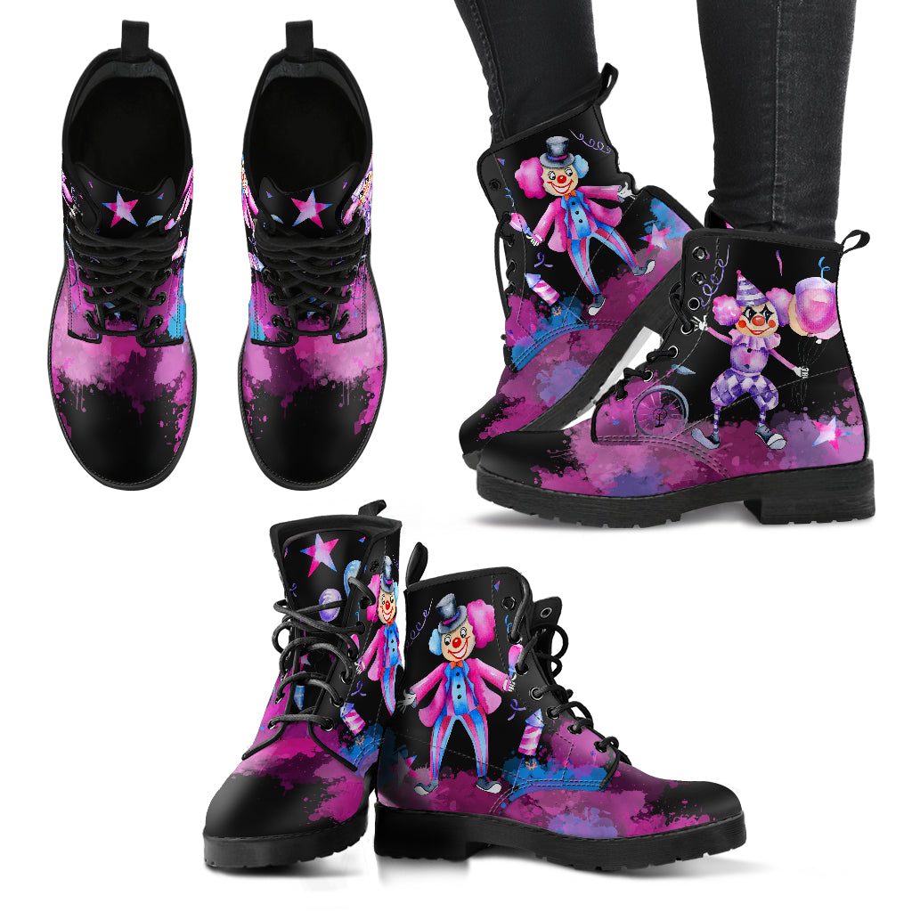 pink and black clowns ankle boots watercolor design