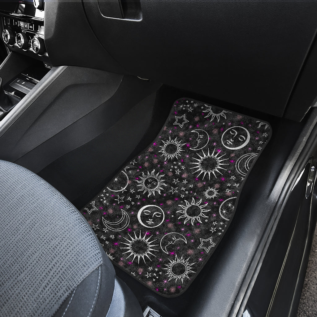 Black White Celestial with Pink Twinkles Front and Back Car Mats (Set of 4)