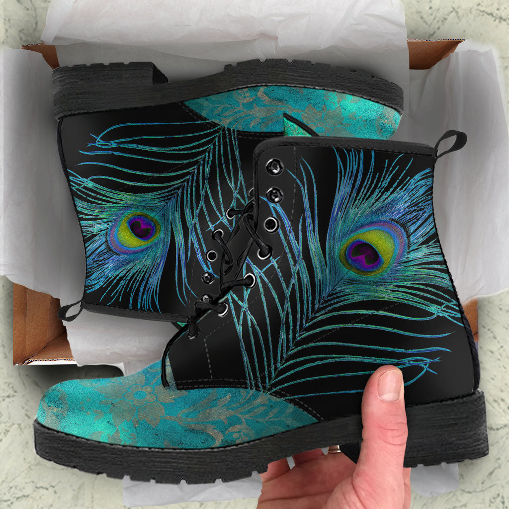 Teal Peacock Vegan Ankle Boots