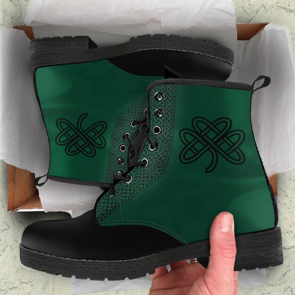 Green Celtic Clover Vegan Boots Mens Womens