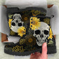 Goth boots, Skull boots, sunflower boots, ankle boots