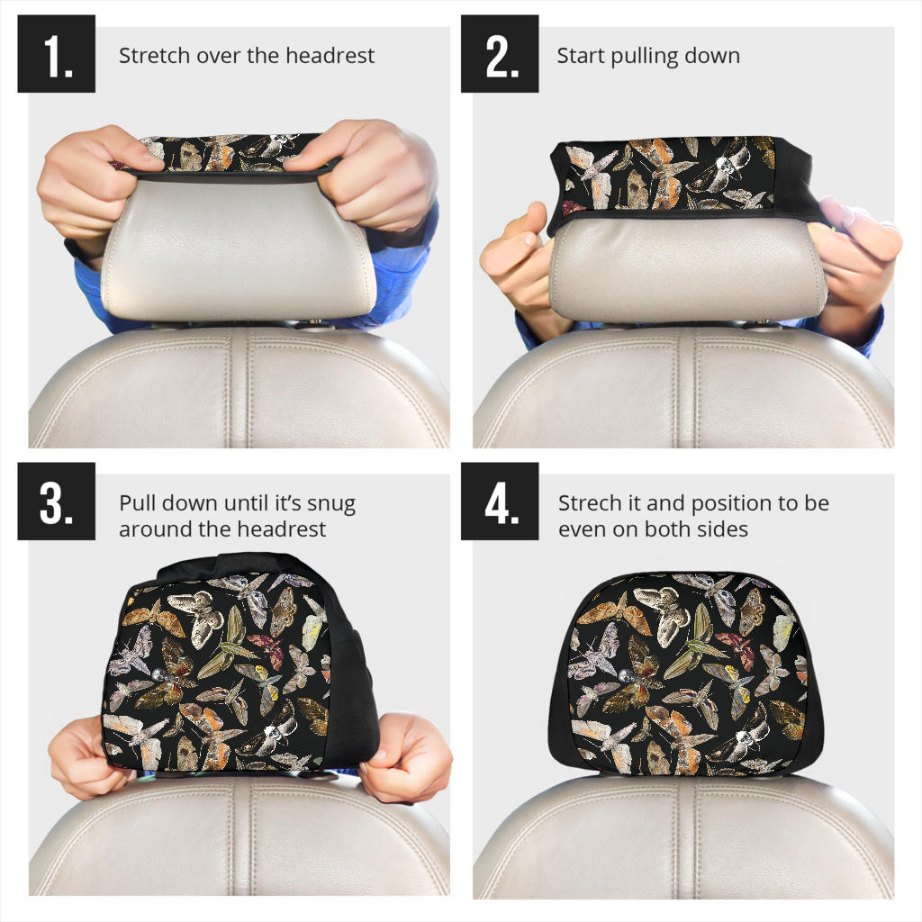 Brown Moths Pattern Car Headrest Covers