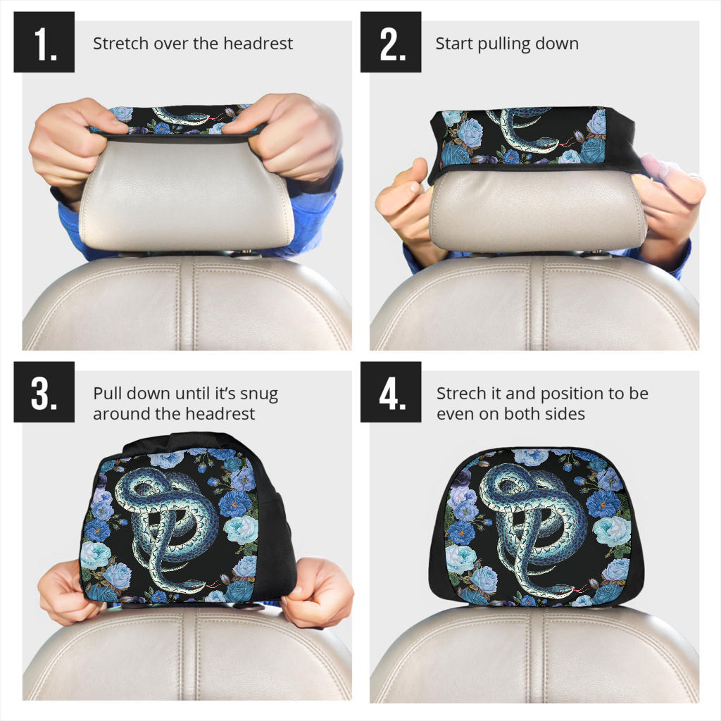 Blue Snakes and Roses Headrest Covers