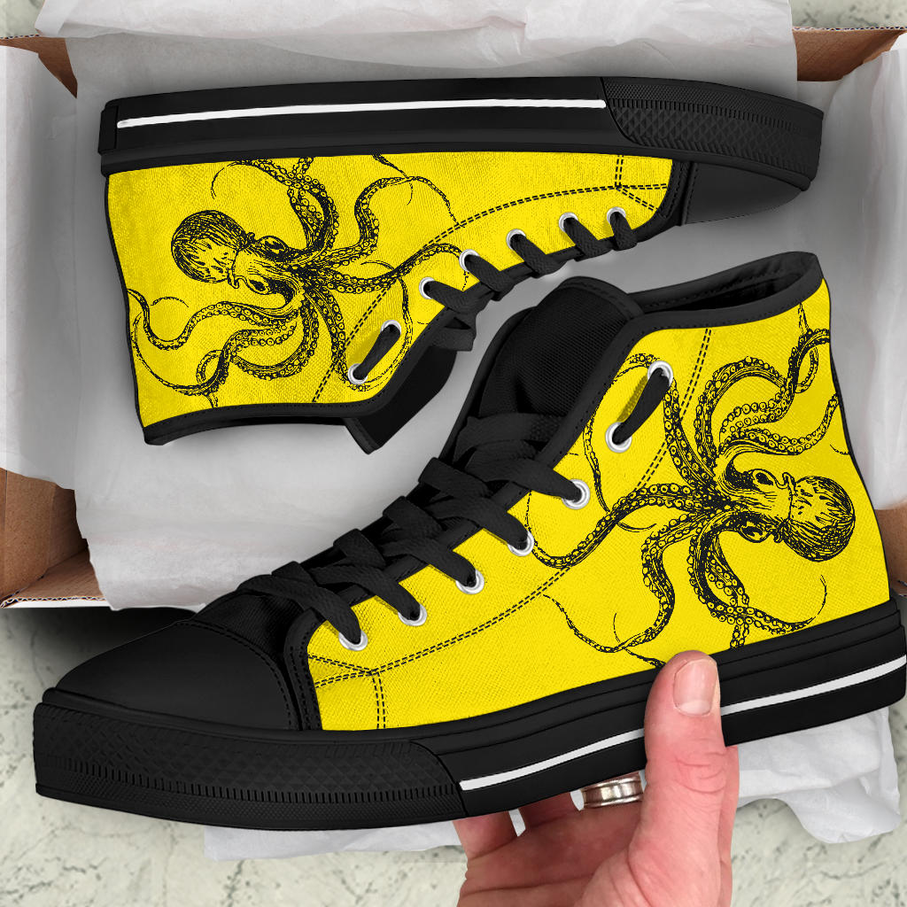 Yellow and Black Octopus High Tops Sneakers Shoes