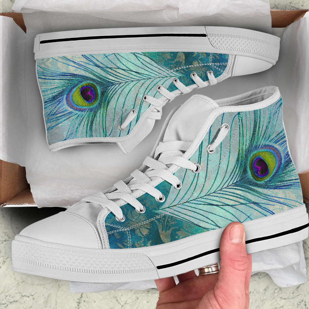 Teal Peacock Feather High Top Shoes Light Blue Star Trader